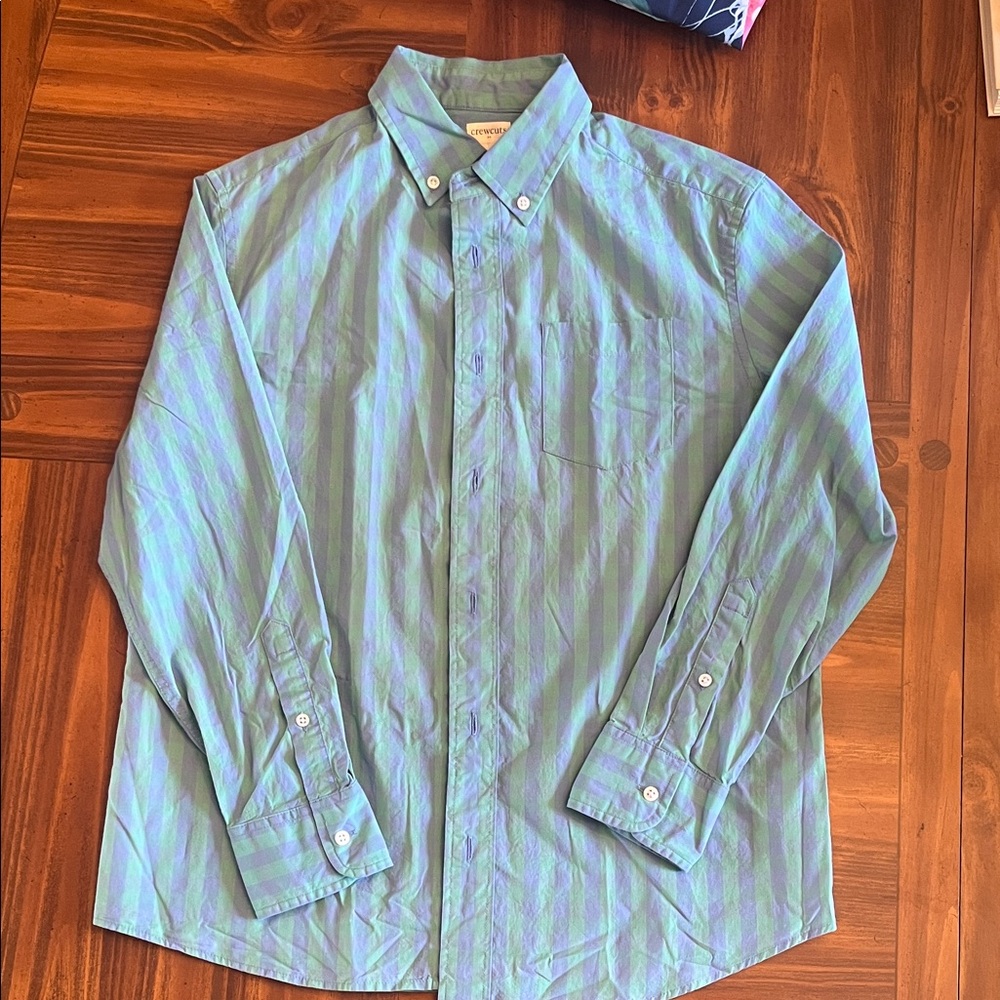 Crewcuts Boys' Blue and Green Striped Button-Down Shirt